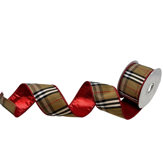 Berry Black and Tan Plaid Ribbon w/ Red back 2.5" x 10yd | IR