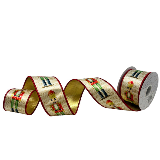 Nutcracker Print w/ Music Notes on Satin Ribbon 2.5" x 10yd | IR