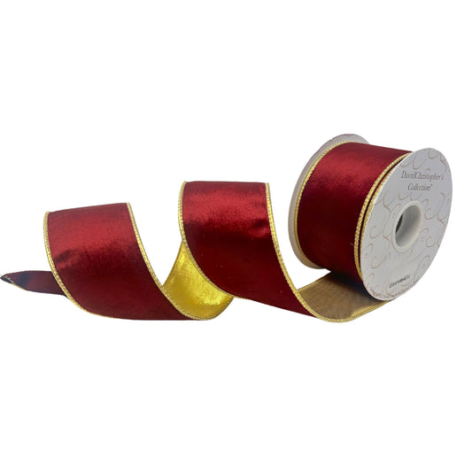 Burgandy Velvet Ribbon w/ Gold back 2.5" x 10yd | IR