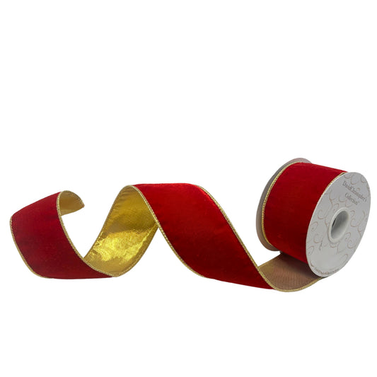 Red Luxury Velvet back w/ Gold lame back Ribbon 2.5” x 10yd | IR