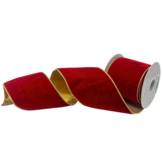 Red Luxury Velvet back w/ Gold lame back Ribbon 4” x 10yd | IR