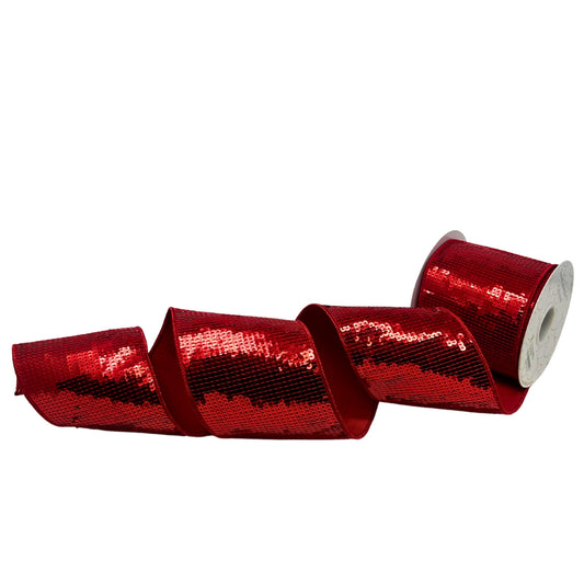 Red Sequin Dupion Ribbon 4” x 10yd | IR