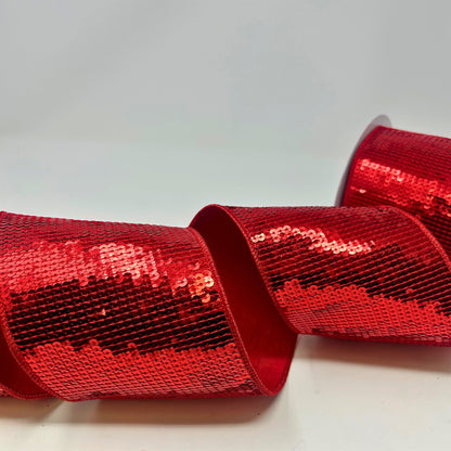 Red Sequin Dupion Ribbon 4” x 10yd | IR