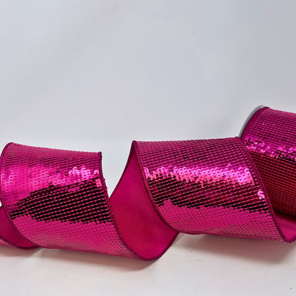 Fuchsia Sequin Dupion back Ribbon 4” x 10yd | IR