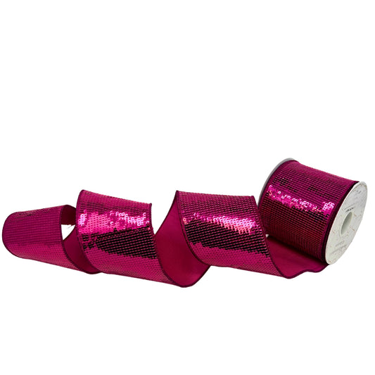 Fuchsia Sequin Dupion back Ribbon 4” x 10yd | IR