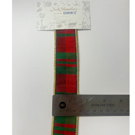 Modern Christmas Plaid Red/Green Ribbon w/ gold back 1.5" x 10yd | IR