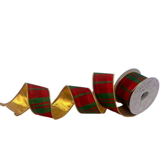 Modern Christmas Plaid Red/Green Ribbon w/ Gold Back 2.5" x 10yd | IR
