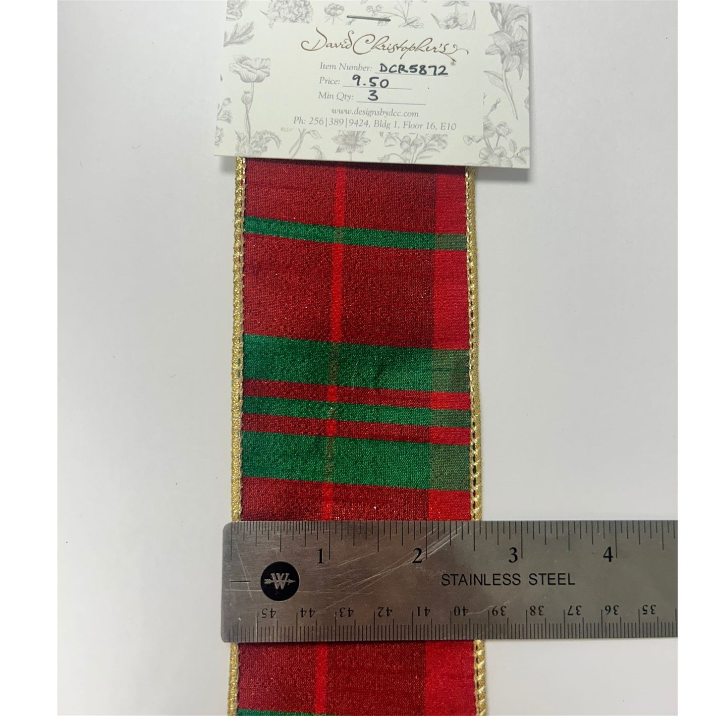 Modern Christmas Plaid Red/Green Ribbon w/ gold back 2.5" x 10yd | IR