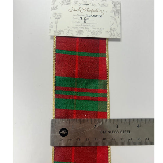 Modern Christmas Plaid Red/Green Ribbon w/ gold back 2.5" x 10yd | IR