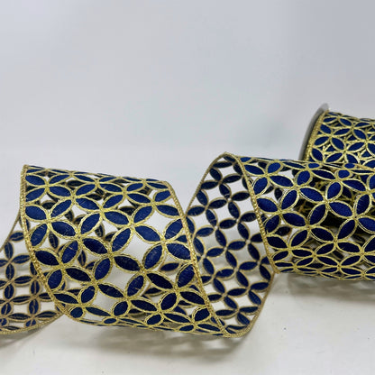 Navy/Gold Cutout Ribbon 4" x 5yd | IR