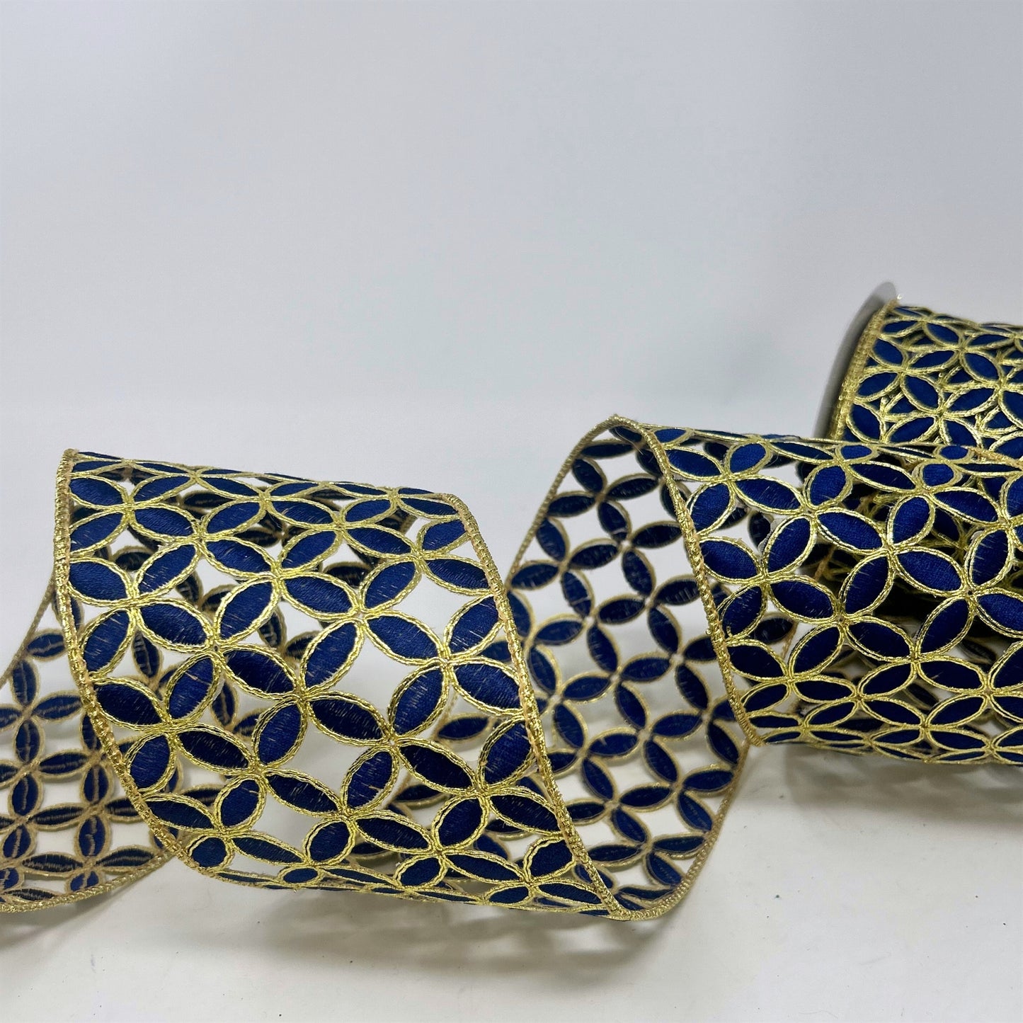 Navy/Gold Cutout Ribbon 4" x 5yd | IR