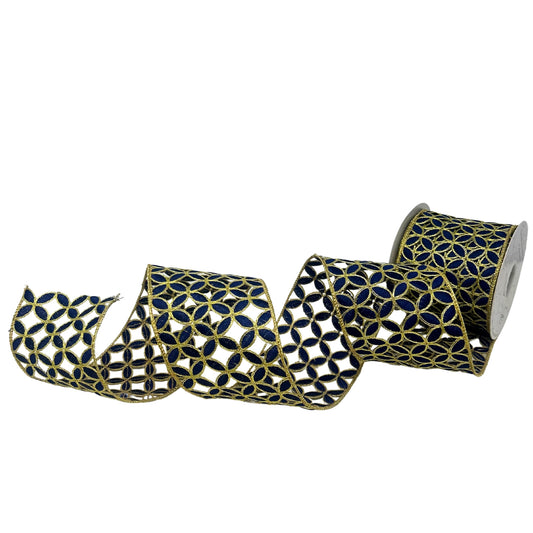 Navy/Gold Cutout Ribbon 4" x 5yd | IR