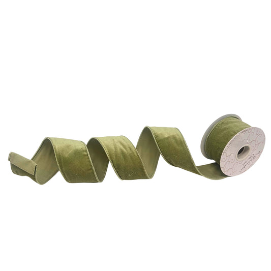 Sage Soft Cotton Velvet Ribbon 2.5" x 10yd | IR
