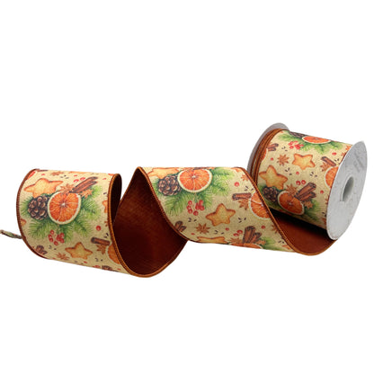 Orange and Cinnamon Print on Brown Ribbon Base 4" x 10yd | IR