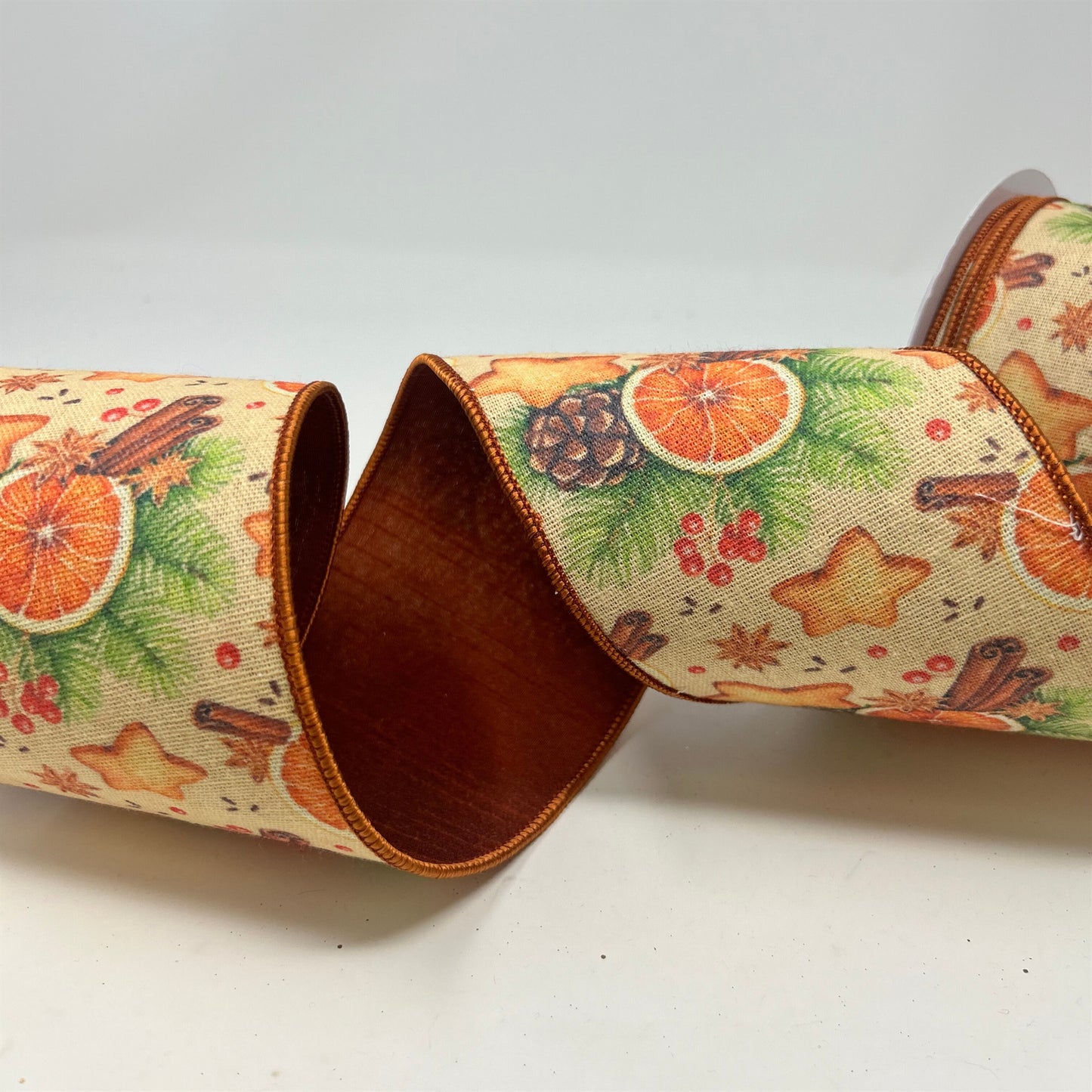 Orange and Cinnamon Print on Brown Ribbon Base 4" x 10yd | IR