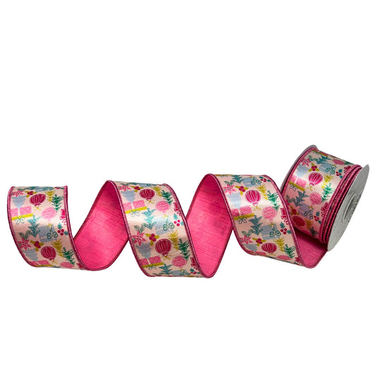Pastel Christmas Print on Satin Ribbon 2.5" x 10yd | IR