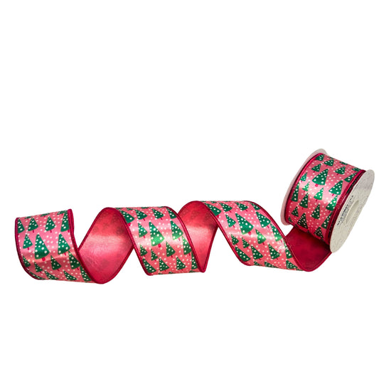 Snowy Modern Trees Print Satin Ribbon 2.5" x 10yd | IR