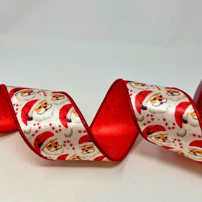 Retro Santa Print on Satin Ribbon 2.5" X 10 YD | IR