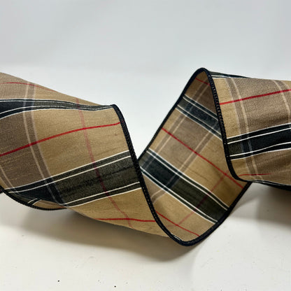 Berry Black and Tan Plaid Ribbon 4" x 10yd | IR
