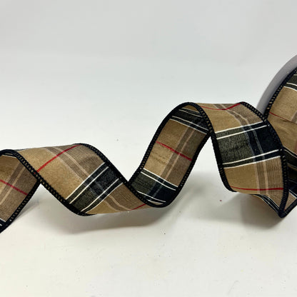 Berry Black and Tan Plaid Ribbon 1.5" x 10yd | IR