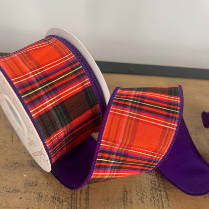 Orange/Black/Gold Plaid Ribbon 2.5" x 10yd | IR