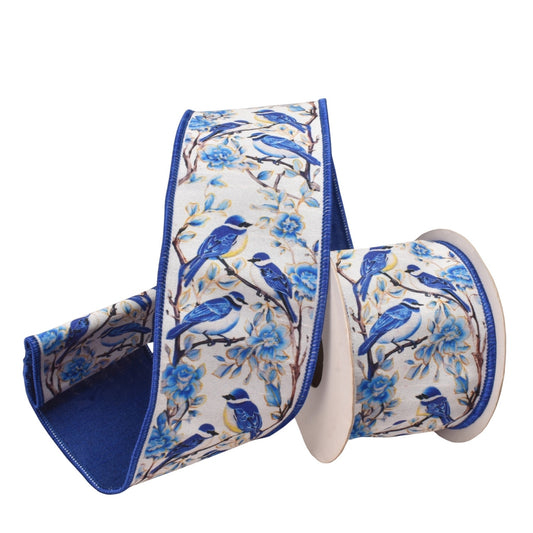 Chinoiserie Birds Ribbon w/ Blue Back 2.5" x 10yd | IR