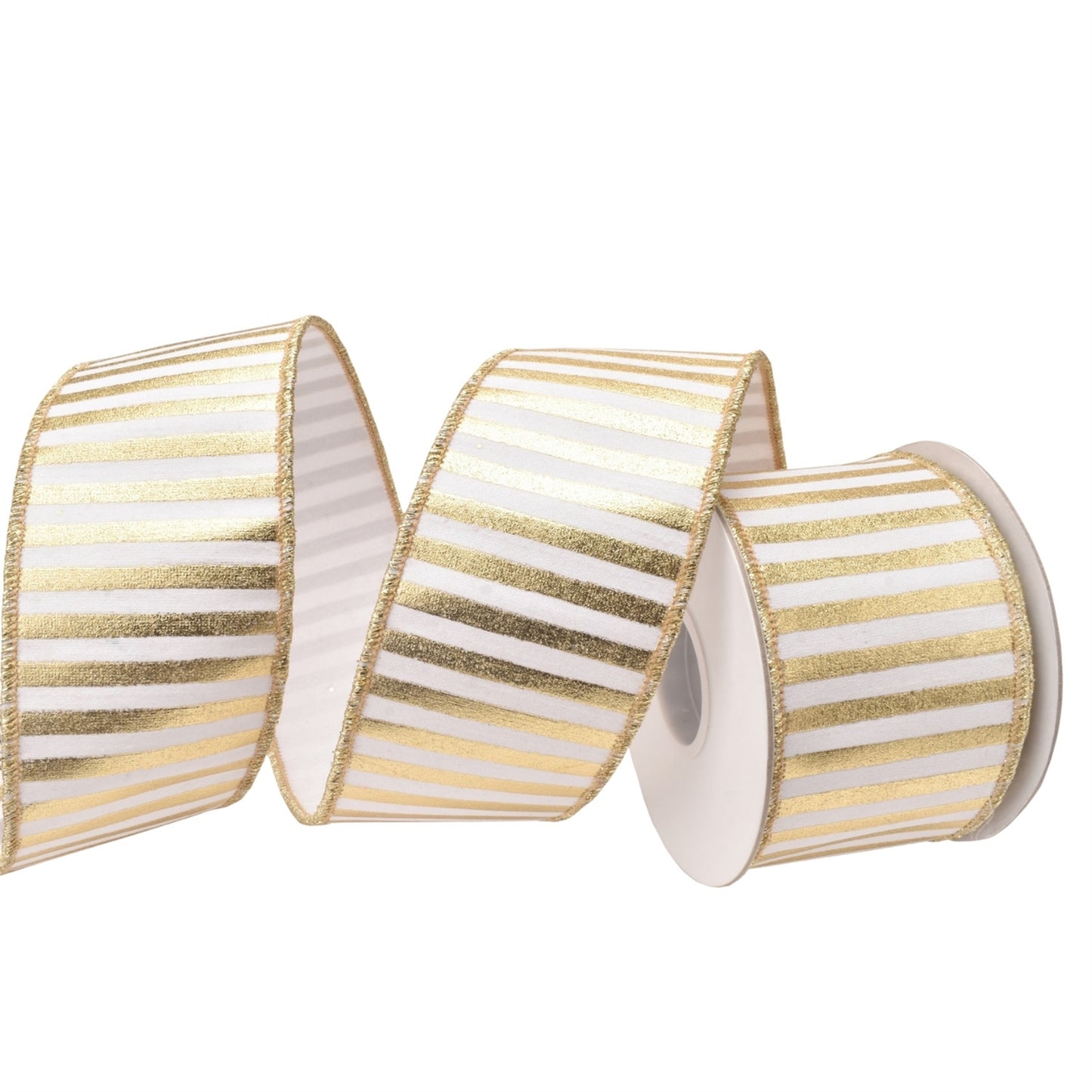 Metallic Gold Stripes on White Ribbon w/ Gold Back 2.5" x 10yd | IR