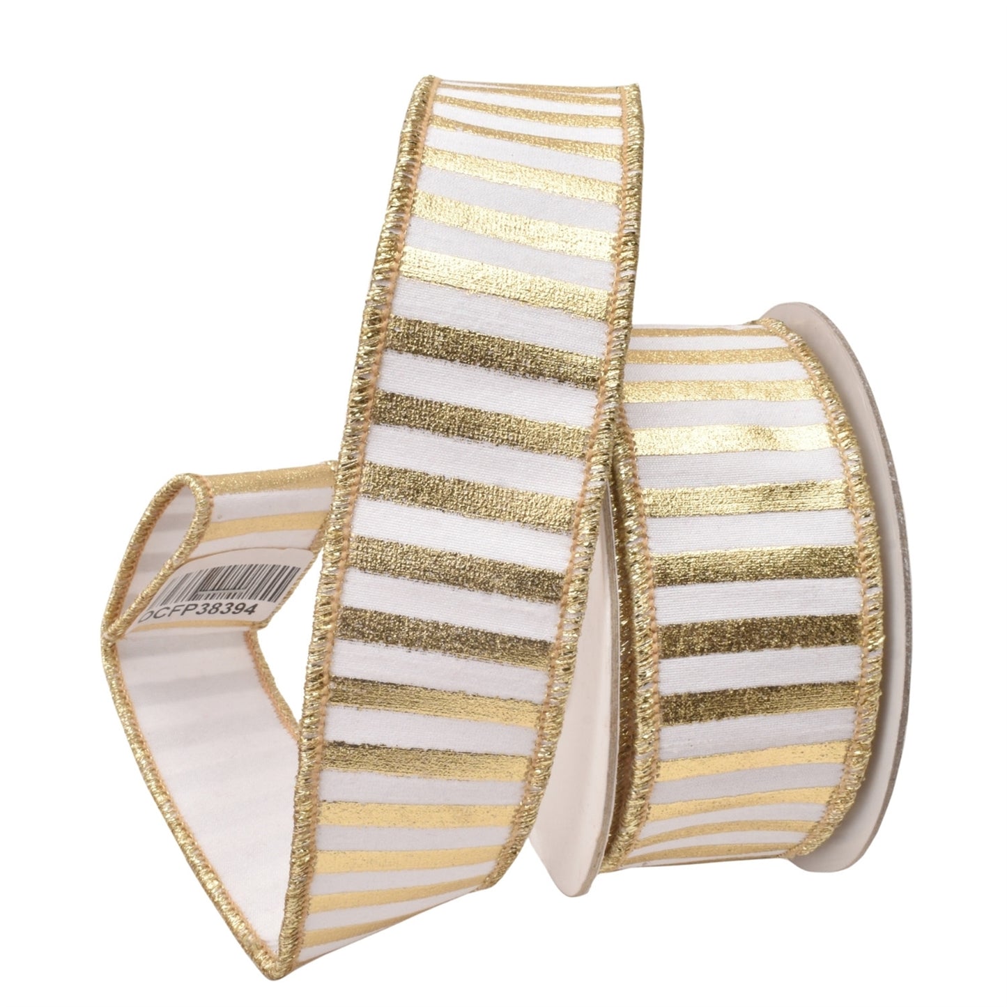 Metallic Gold Stripes on White Ribbon w/ Gold Back 1.5" x 10yd | IR