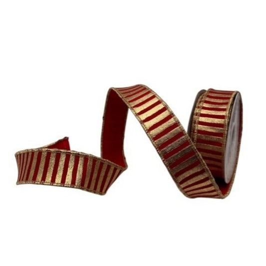 Metallic Gold Stripes on Red Ribbon w/ Gold Back 1.5" x 10yd | IR
