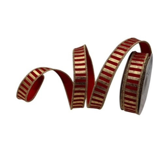 Metallic Gold Stripes on Red Ribbon w/ Gold Back 1" x 10yd | IR