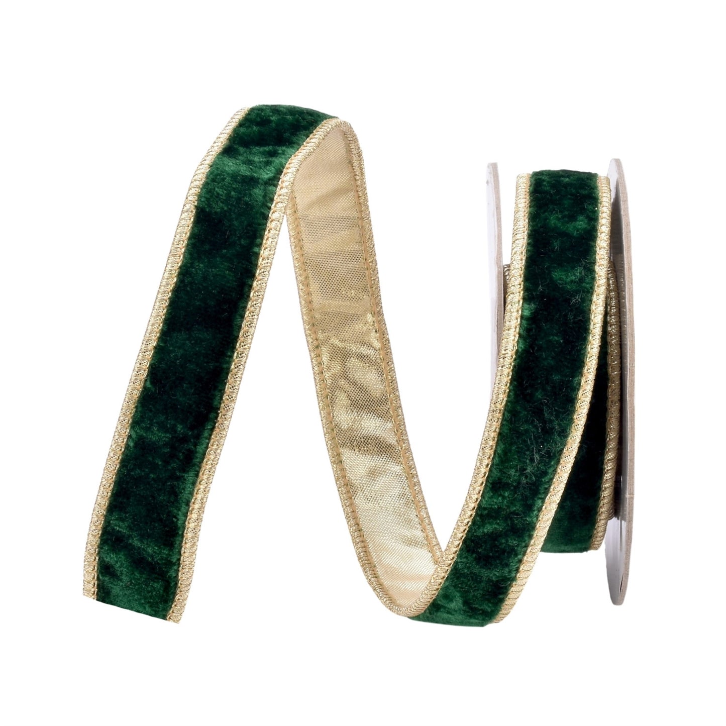 Enchanting Emerald Plush Velvet Ribbon w/ Gold Back .75 x 10yd | IR