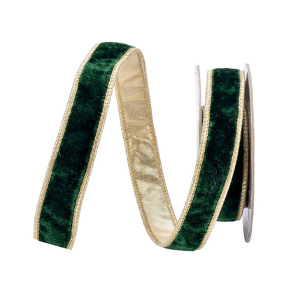 Enchanting Emerald Plush Velvet Ribbon w/ Gold Back .75 x 10yd | IR