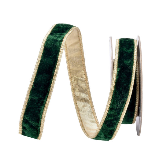 Enchanting Emerald Plush Velvet Ribbon w/ Gold Back .75 x 10yd | IR
