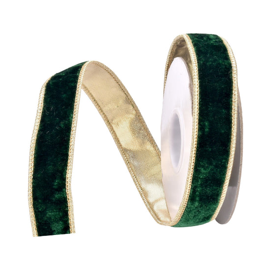 Enchanting Emerald Plush Velvet Ribbon w/ Gold Back 1" x 10yd | IR