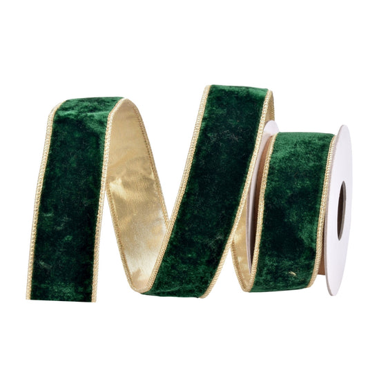 Enchanting Emerald Plush Velvet Ribbon w/ Gold Back 1.5" x 10yd | IR