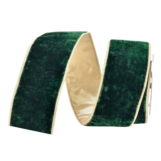 Enchanting Emerald Plush Velvet Ribbon w/ Gold Back 2.5" x 10yd | IR