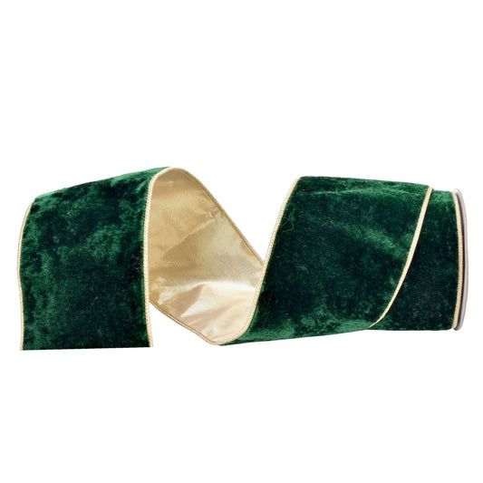 Enchanting Emerald Plush Velvet Ribbon w/ Gold Back 4" x 10yd | IR