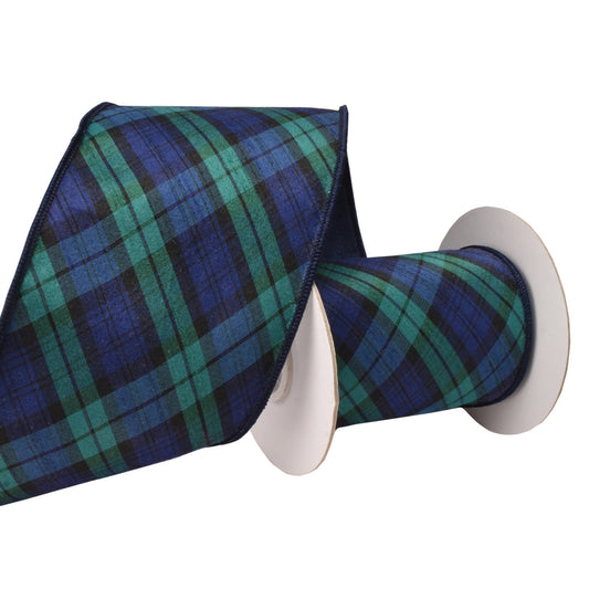 Navy Blue and Evergreen Plaid Ribbon 4" x 10yd | IR