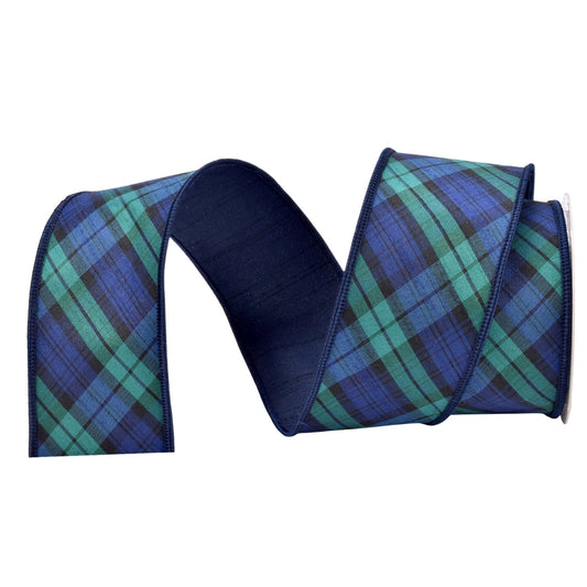 Navy Blue and Evergreen Plaid Ribbon 2.5" x 10yd | IR