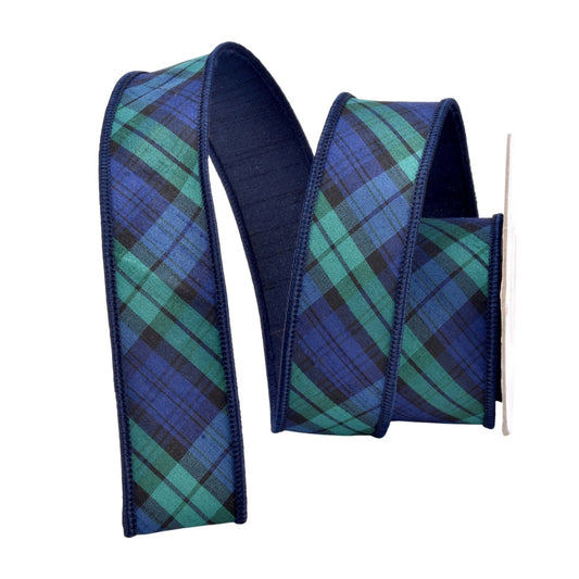 Navy Blue and Evergreen Plaid Ribbon 1.5" x 10yd | IR
