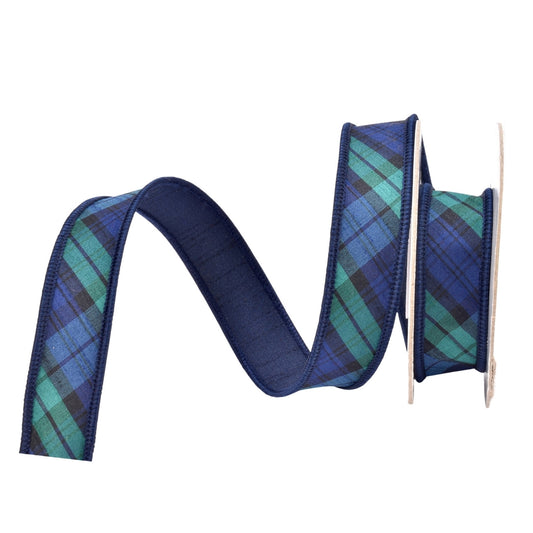 Navy Blue and Evergreen Plaid Ribbon 1" x 10yd | IR