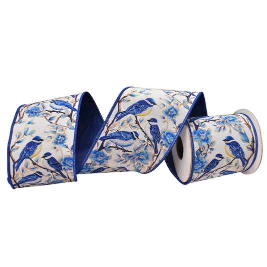 Chinoiserie Birds Ribbon w/ Blue Back 4" x 10yd | IR