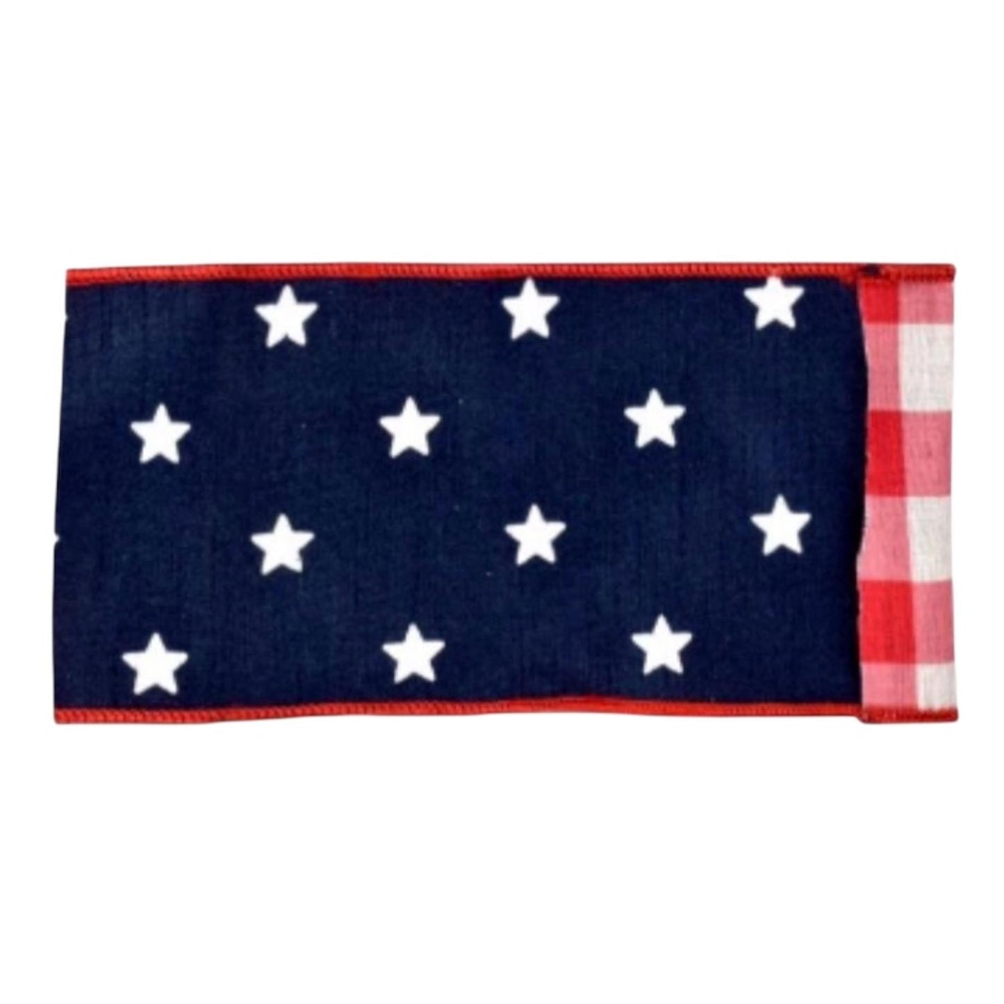2.5” X 10Yd Print On Navy Blue Dupion With White/Red Checks Back And Red Edge | IR