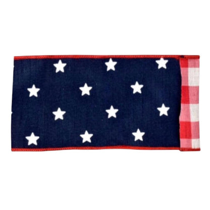 2.5” X 10Yd Print On Navy Blue Dupion With White/Red Checks Back And Red Edge | IR