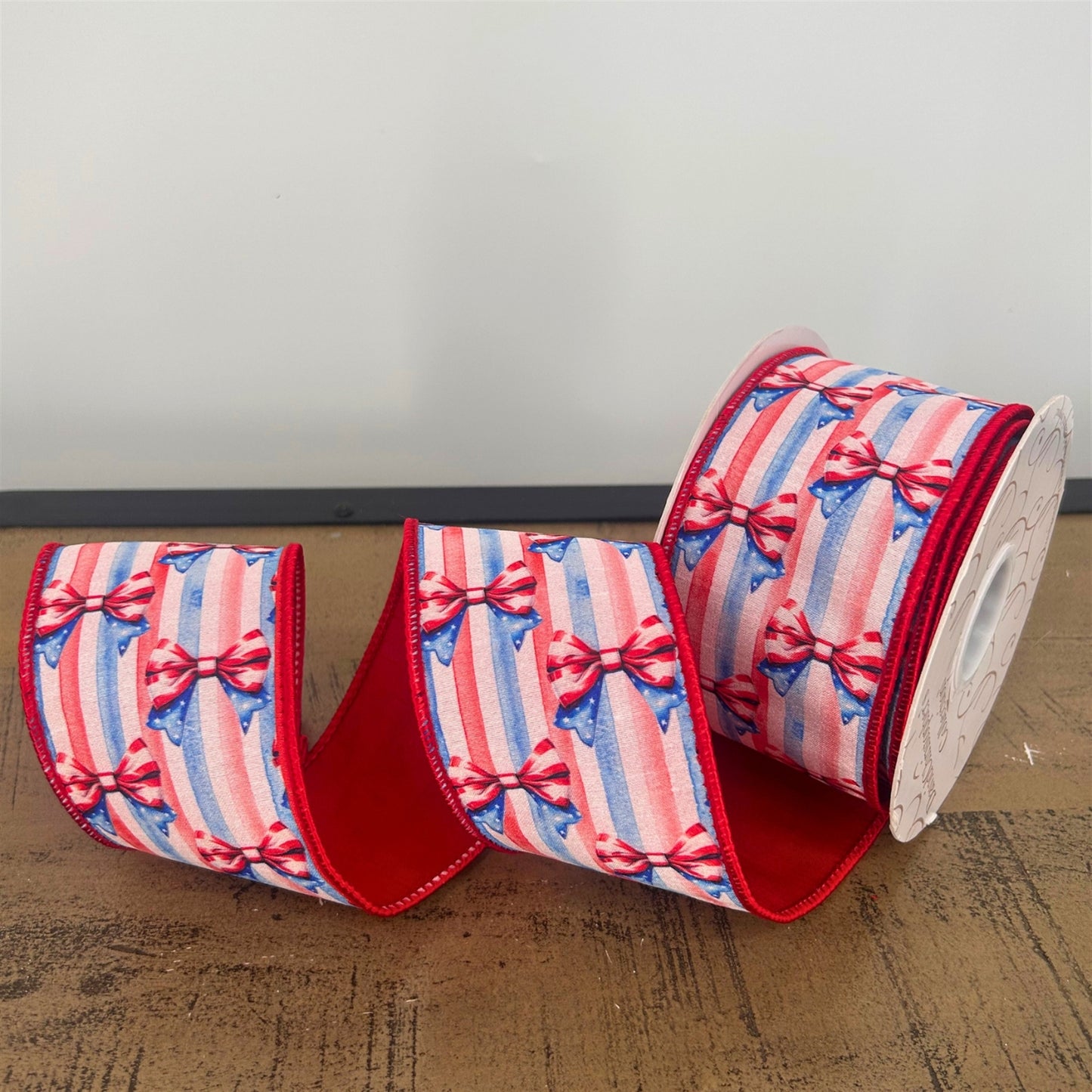 2.5” X 10Yd Digital Print On White Dupion With Red Dupion Back | IR