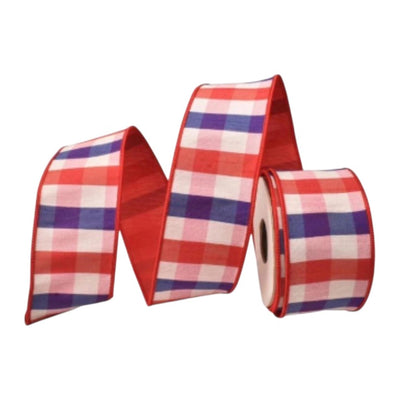 2.5” X 10Yd Blue/Red Checks Dupion With Red Dupion Back | IR