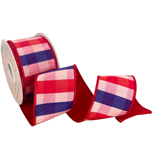 2.5” X 10Yd Blue/Red Checks Dupion With Red Dupion Back | IR
