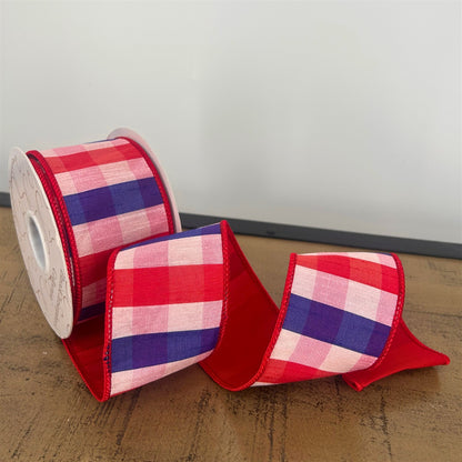 2.5” X 10Yd Blue/Red Checks Dupion With Red Dupion Back | IR