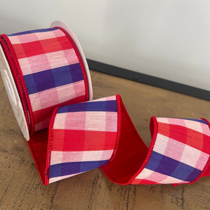 2.5” X 10Yd Blue/Red Checks Dupion With Red Dupion Back | IR