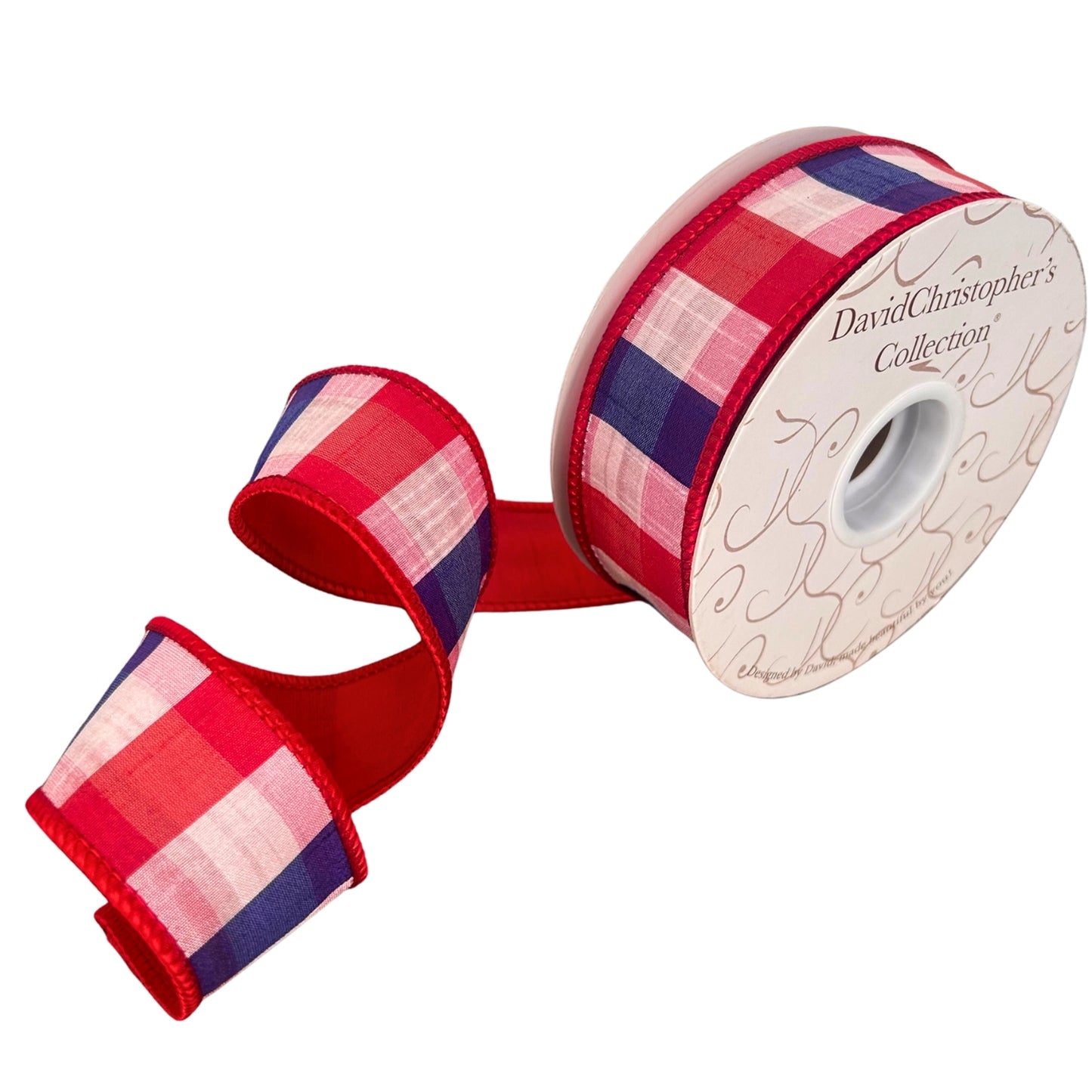 1.5” X 10Yd Blue/Red Checks Dupion With Red Dupion Back